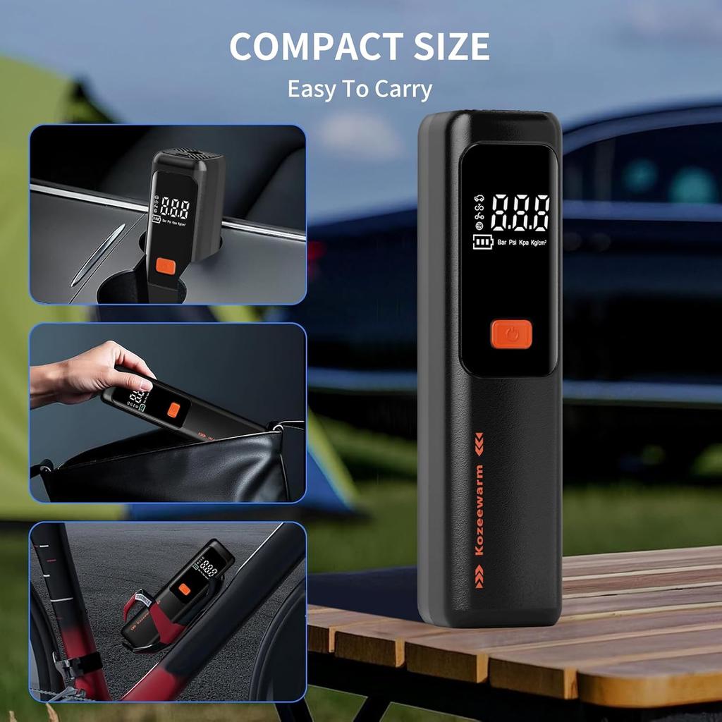 Tire Inflator Portable Air Compressor –Auto Shut-Off, Cordless Rechargeable Digital Car Tire Pump For Car, Motorcycle, Bicycle & Balls
