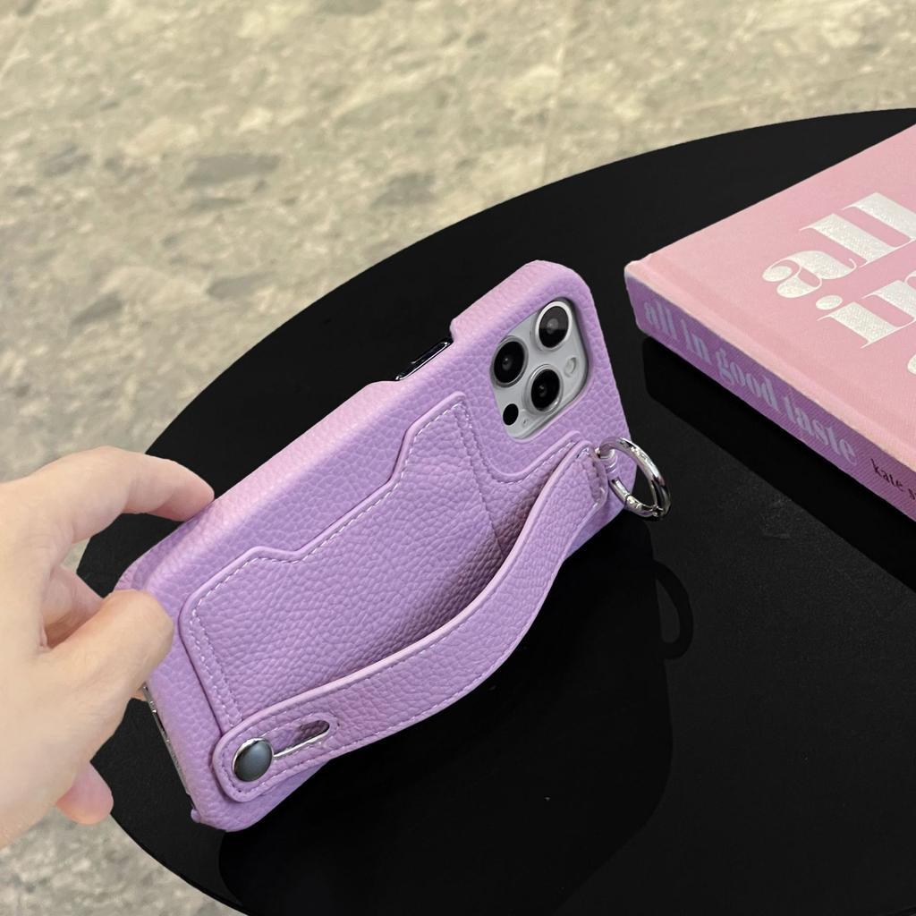 Wrist Card Mobile Phone Case iPhone17 Pro Max for Apple 13 Lychee Pattern Leather Bracket Case XS