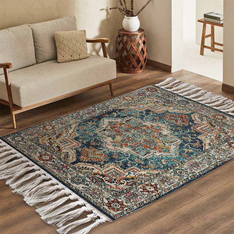 Retro Persian Cotton Linen Rugs with Tassels for Living Room Bedroom Carpet Floor Mats Bedside Area Rugs Entramce Doormats