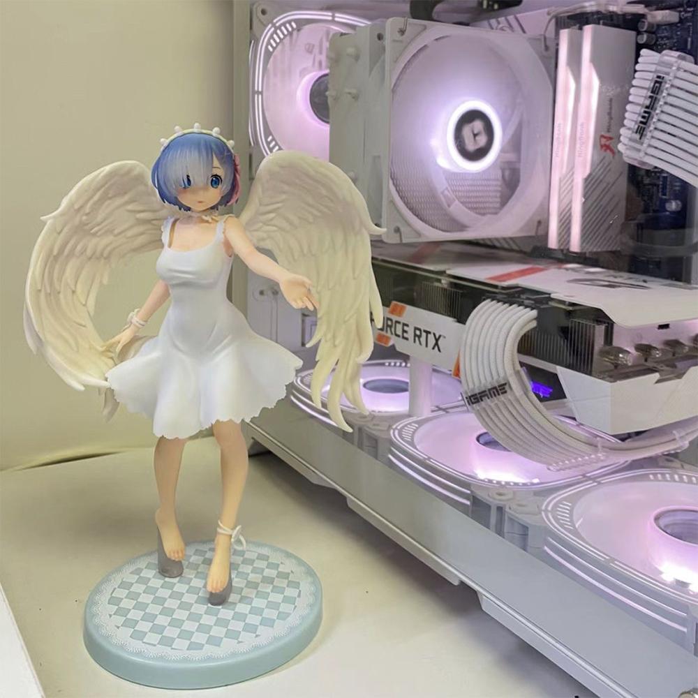 Anime Re:0 Figure Rem Action Figures PVC Angel Remu Figurine Desktop Ornaments White Angel Dress Remu Look Up Figure Toys Gifts