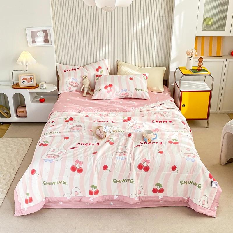 Fresh Floral Quilt 100% Cotton Flowers Print Air Conditioning Quilted Quilt Soft Breathable Lightweight Multifunction Blanket