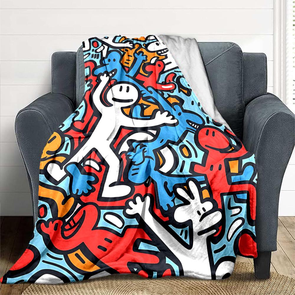 1pc Colorful Characters Pattern Blanket Warm, Cozy, And Soft, Suitable for Sofas, Beds, Cars, And Office Use.Perfect for Camping And Travel, Making It