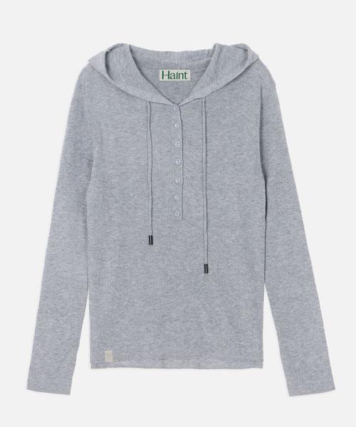 HAINT Blurry Button Hoodie Knit_3Colors_Gray