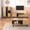 Side Cabinets, Sideboard, Display Cabinets with Glass and LED Lighting. Black and Wood Colors, Black Wood Strip Design [OLD SKU:WF313229230SAA]