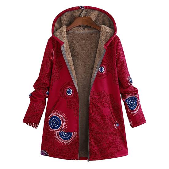 Damenmantel Reißverschluss Plüsch Vintage Ethno Warm Mit Kapuze Winterjacke für den täglichen Gebrauch