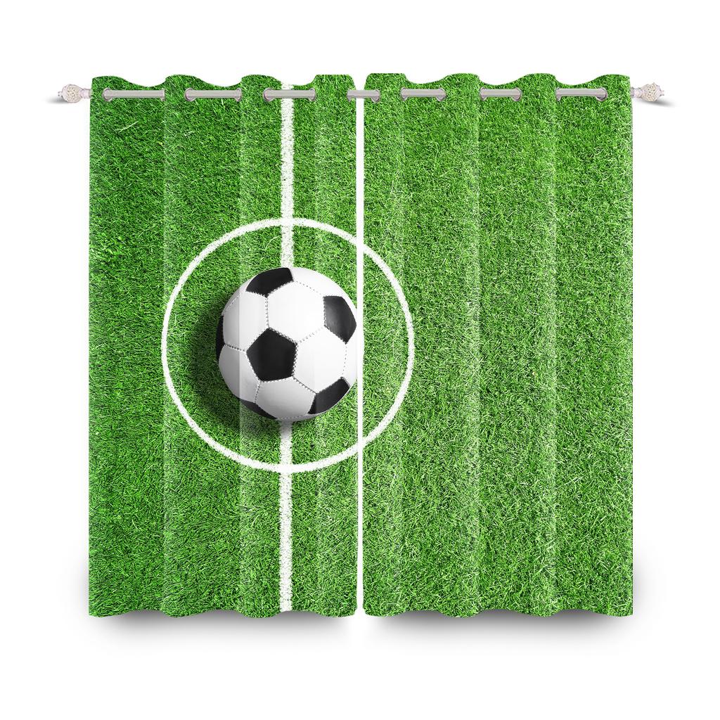 Football Soccer Theme Blackout Curtains Modern Sporty Design 2 Pcs Curtain For Bedroom Thermal Insulated Room Darkening Drapes