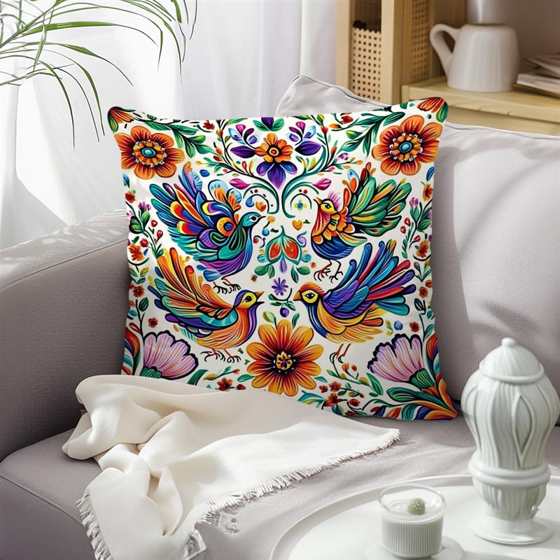 1Pc Birds Flowers Mexican Style Pillow Cover For Home Living Room Bedroom Sofa Office Decorative Pillowcase Soft Throw Pillows