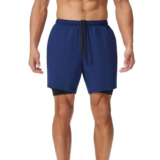 Men Shorts Adjustable Waist Drawstring Fake Two-Piece Design Moisture-Wicking Quick-Drying Running Sport Shorts