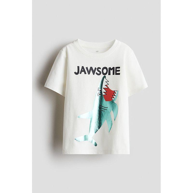 

HM Fall 2025 New Arrival Children s Clothing Boys Print Cotton T-shirt 1290559 White/Jawsome 110/56(2-4Y)