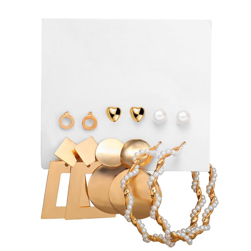 Modyle New Bohemian Female Pearl Earrings Set Punk Vintage Gold Color Geometric Drop Earrings for Women Fashion Jewelry
