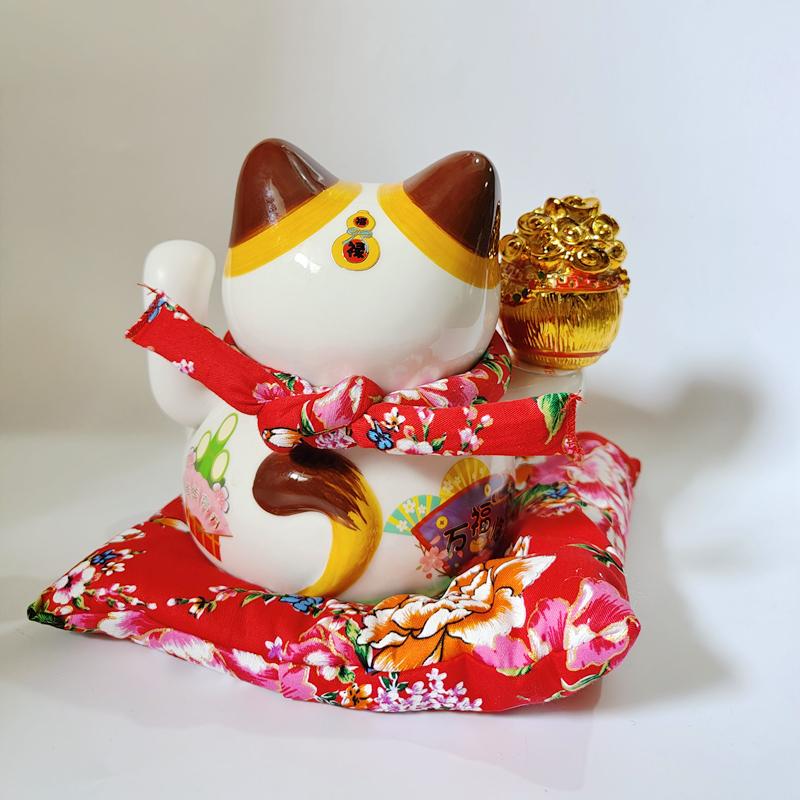 7.5 Inch Ceramic Beckoning Cat Maneki Neko Ornament Feng Shui Decoration Fortune Cat Swing Lucky Cat