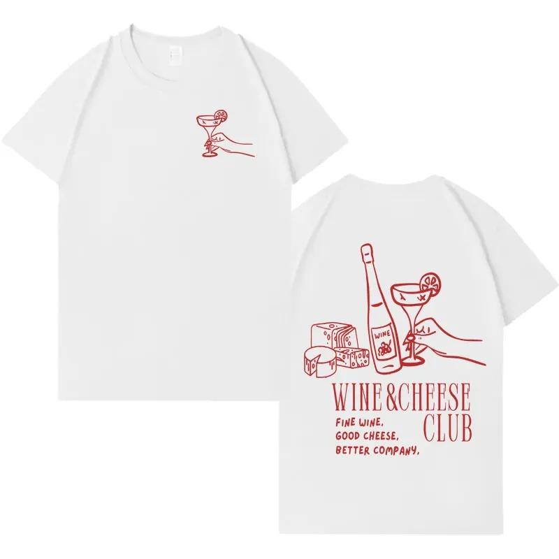 Wijn Kaas Club Grafisch Y2K Esthetiek Ronde Hals T-shirt Zomer Lente Korte Mouw Bedrukt T-shirt Zomer Streetwear