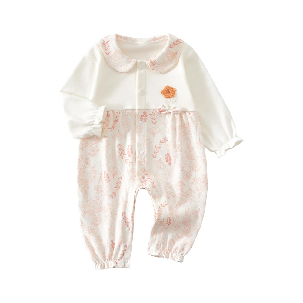 

Babykoi Детская одежда Боди с длинным рукавом Весна Осень Комбинезон для новорожденных с застежкой спереди Детский комбинезон с воротничком для девочки Подготовка к материнству Подарок Цветочный Розовый 9М