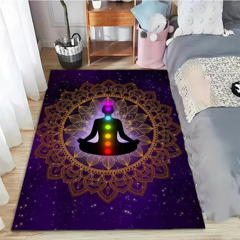 Rainbow 7 Chakra Mandala Bohemia Area Rug,Carpet Rug for Living Room Bedroom Sofa Doormat Decor,Yoga Soft Non-slip Floor Rugs