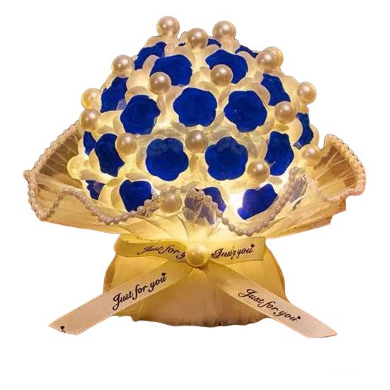 DIY Flocking Rose Night Light Kit Handmade Faux Pearl Flower Bouquet Decorative Lamp Home Office Bedroom Ornament Valentine's Day Gift