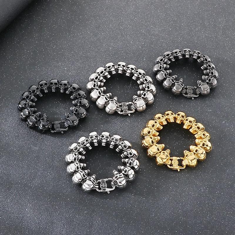 Hip Hop Edelstahl Totenkopf Schweres Armband Herren Gothic Glänzend Großer Totenkopf Accessoires 24mm Massiv Personalisierter Schmuck Geschenk