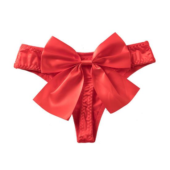 Women Panties Low Waist Bow Decor Ice Silk Solid Color Soft
