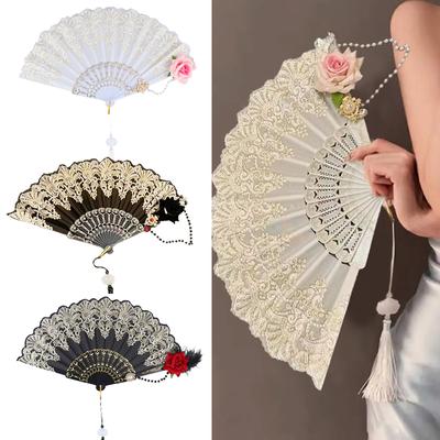 1 buc Evantai cu ștanțare la cald cu trandafiri Lolita Roșu vin Evantai cu trandafiri Ornamente decorative Dantelă Evantai pliabil cu trandafiri Recuzită COS 3 stiluri