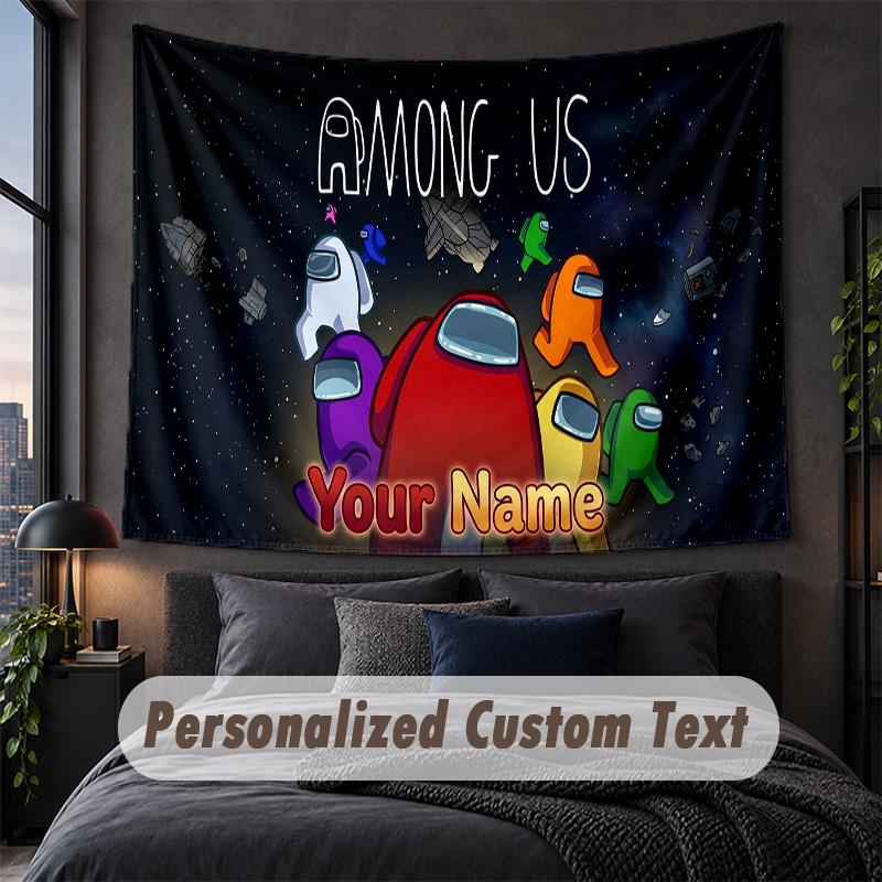 Custom Name Text Tapestry,Among Us Decorative Wall Hanging, Background Tapestry For Home Bedroom