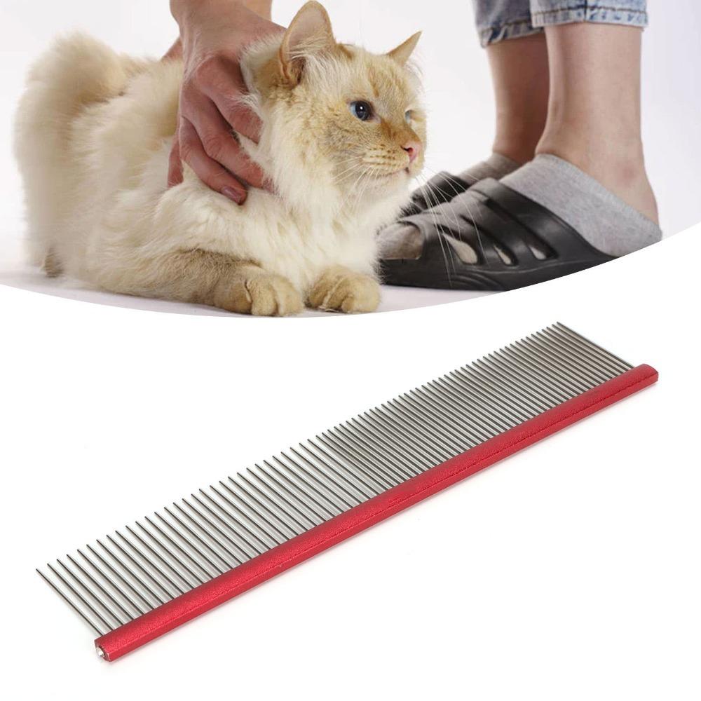 Non Slip Handle Dog Grooming Comb Metal Dual Teeth Comb Pet Straight Comb  Dog Cat Grooming