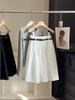 Women's College Style White A-Line Skirt - High-Waisted, Fluffy, Elastic Waist, Petite Midi Umbrella Design