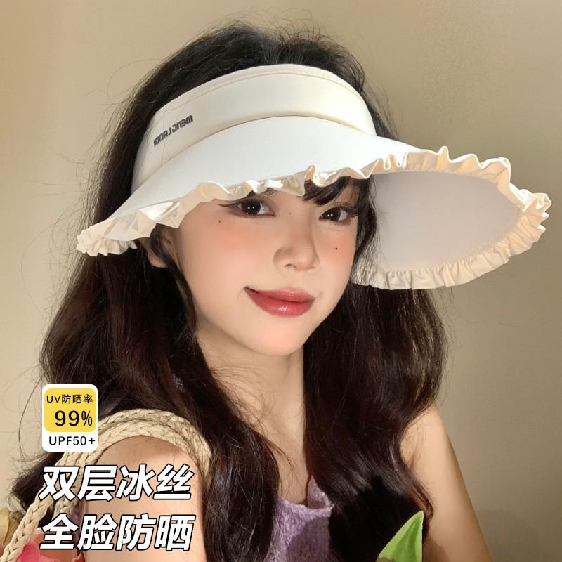 Summer Ice Silk Sun Hat For Women With Wide Brim Uv Protection And Foldable Design In Elegant Beige