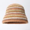 Pure Hand-Woven Bucket Hat Summer Rainbow Color Splicing Straw Hat Hollow Crochet Hat Foldable Sunshade Basin Hat