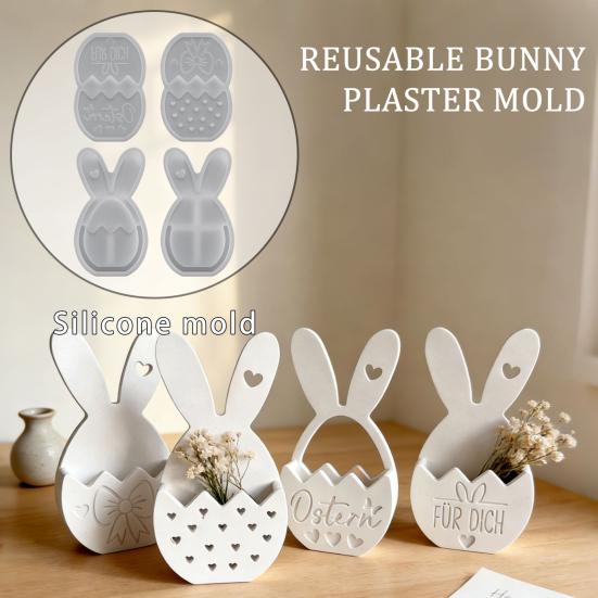 Silicone Easter Bunny Mold Flexible Flower Basket Casting Mold for Epoxy Plaster Wax DIY 3D Easter Decorations And Crafts Gift