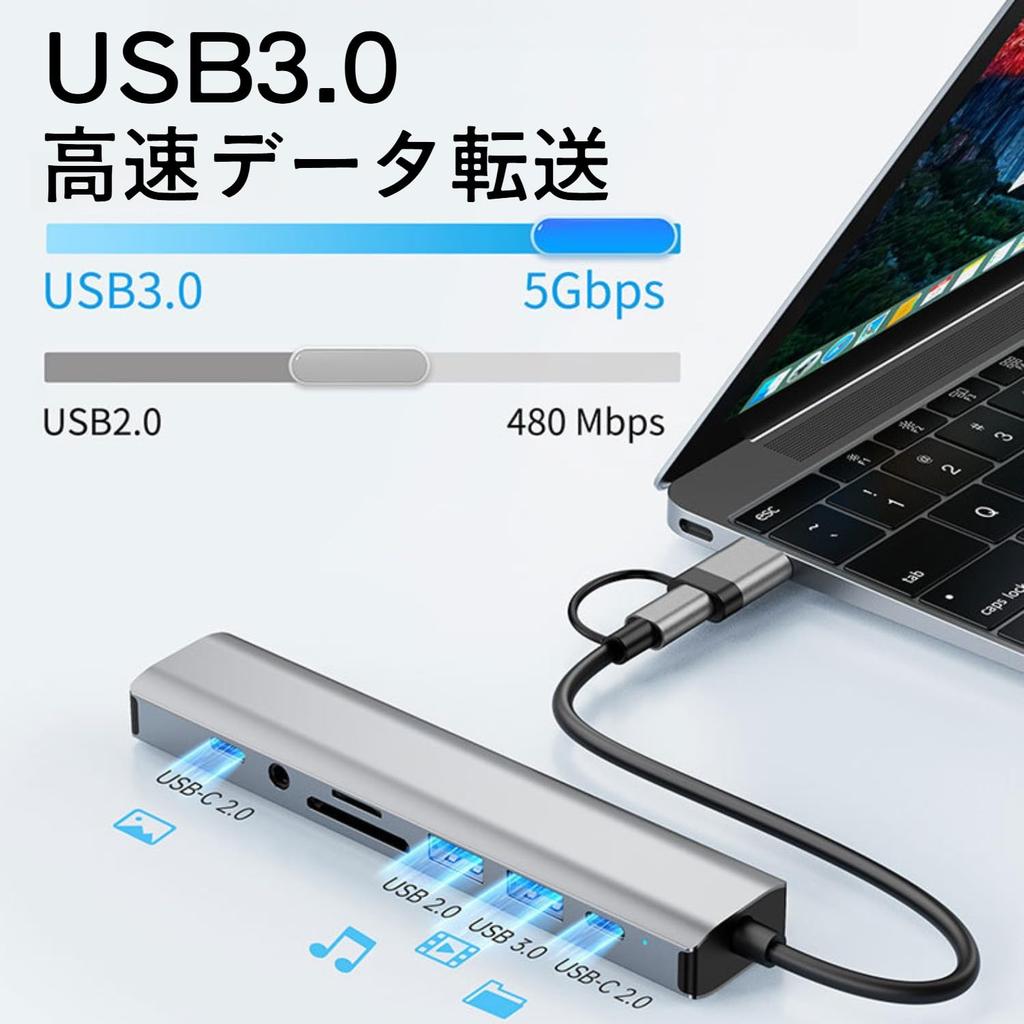 USB C Hub with Wired LAN 5Gbps Data Card LAN Audio Power Compatible with MacBook iPad and other and Android Systems 9-in-2 C-A Connector, Adapter,