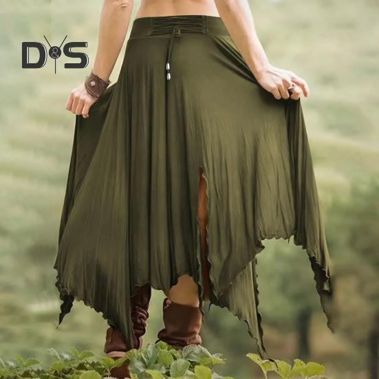 Women Skirt High Waist Solid Color Irregular Hem Long Skirt Side Slit Design Slimming Skirt Work Leisure Travel Wear