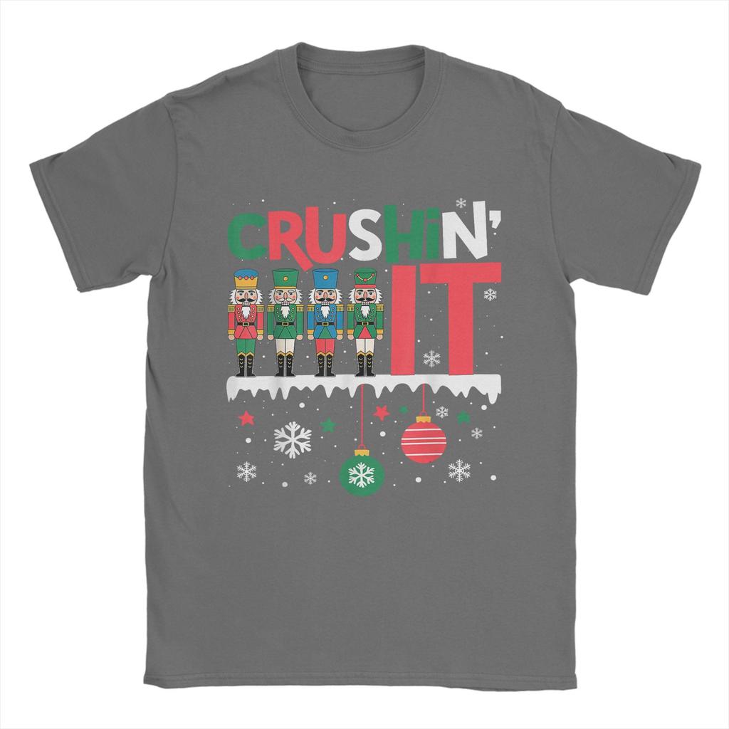 Men TShirt Funny Nutcracker Crushing It Ornament Balls Xmas Humor Gifts Humorous Pure Cotton Tees Short Sleeve  T Shirt Clothes