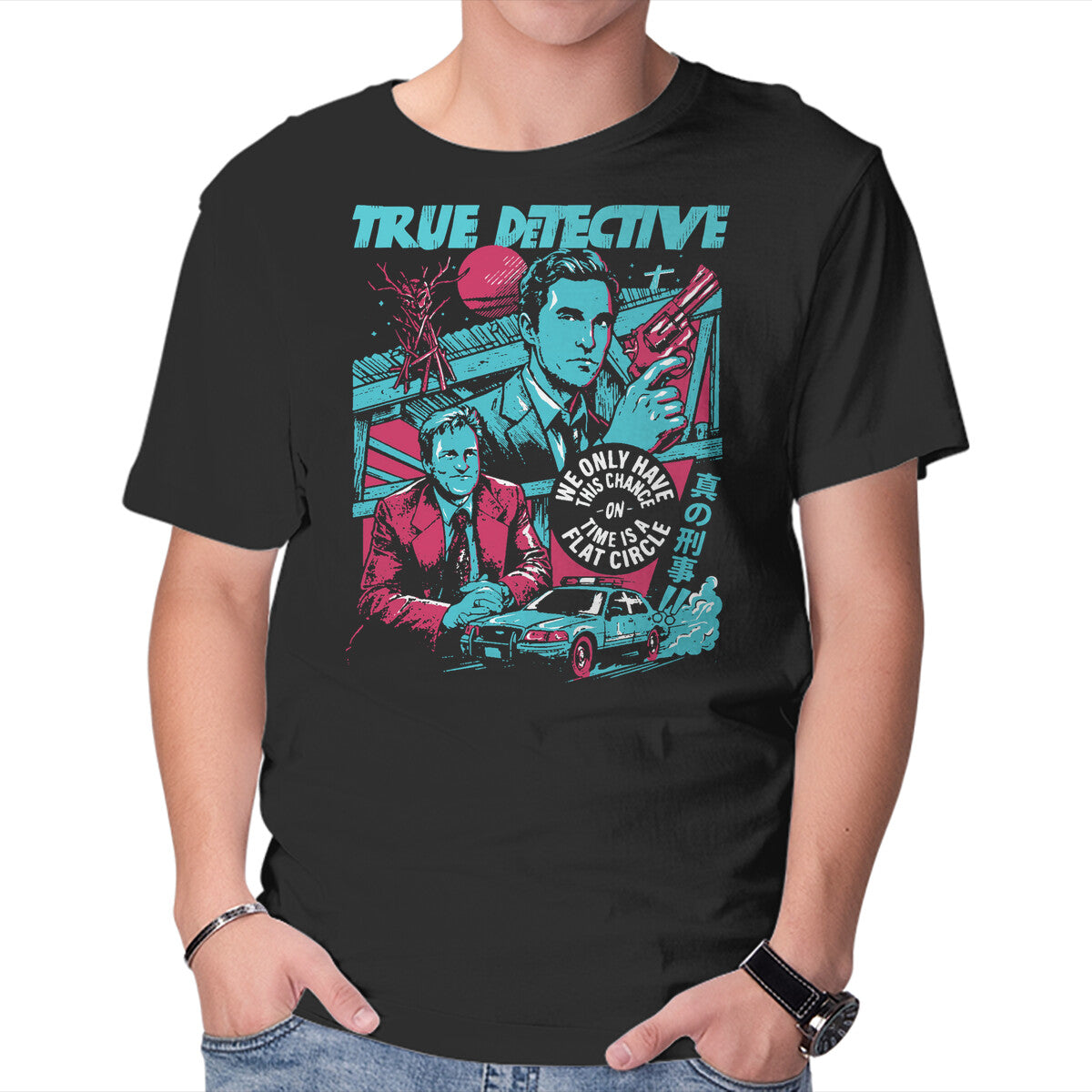 Unisex Crew Neck T-Shirt Two Police Officers Graphic Short Sleeve Casual Tee L