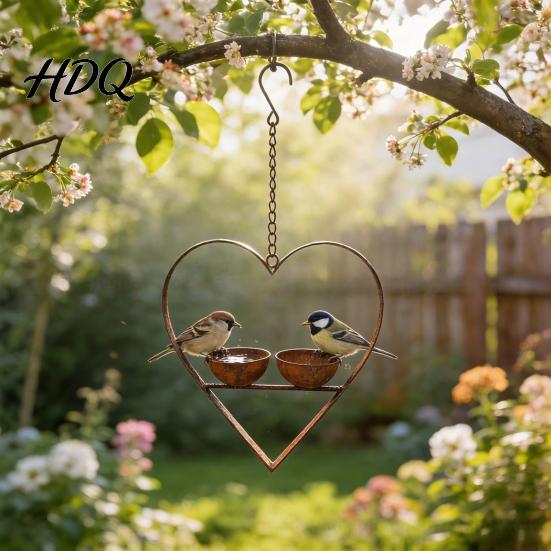 Community Space Bird Feeder Metal Heart Feeder Outdoor Hanging with Patio 2