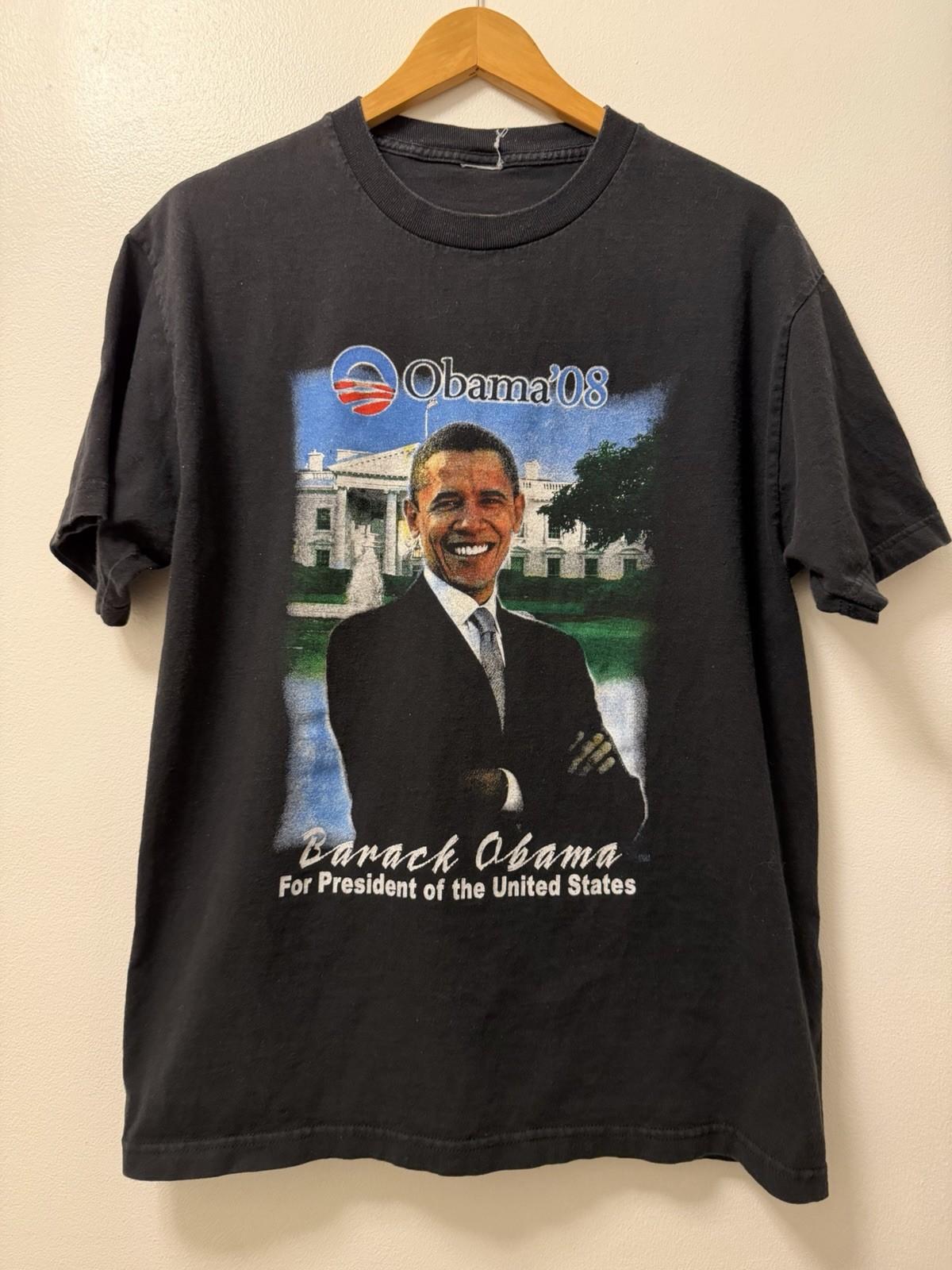 VTG Barack Obama Rap Style Black T-Shirt Size L Our Time For Change Is Now! 2008 L