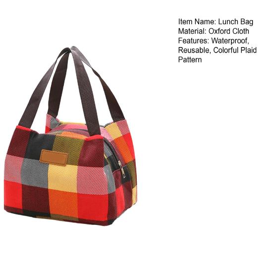 Colorful Plaid Lunch Bag Waterproof Lunch Tote Reusable Lunch Box Carrier for Women Men Picnic Work Hiking