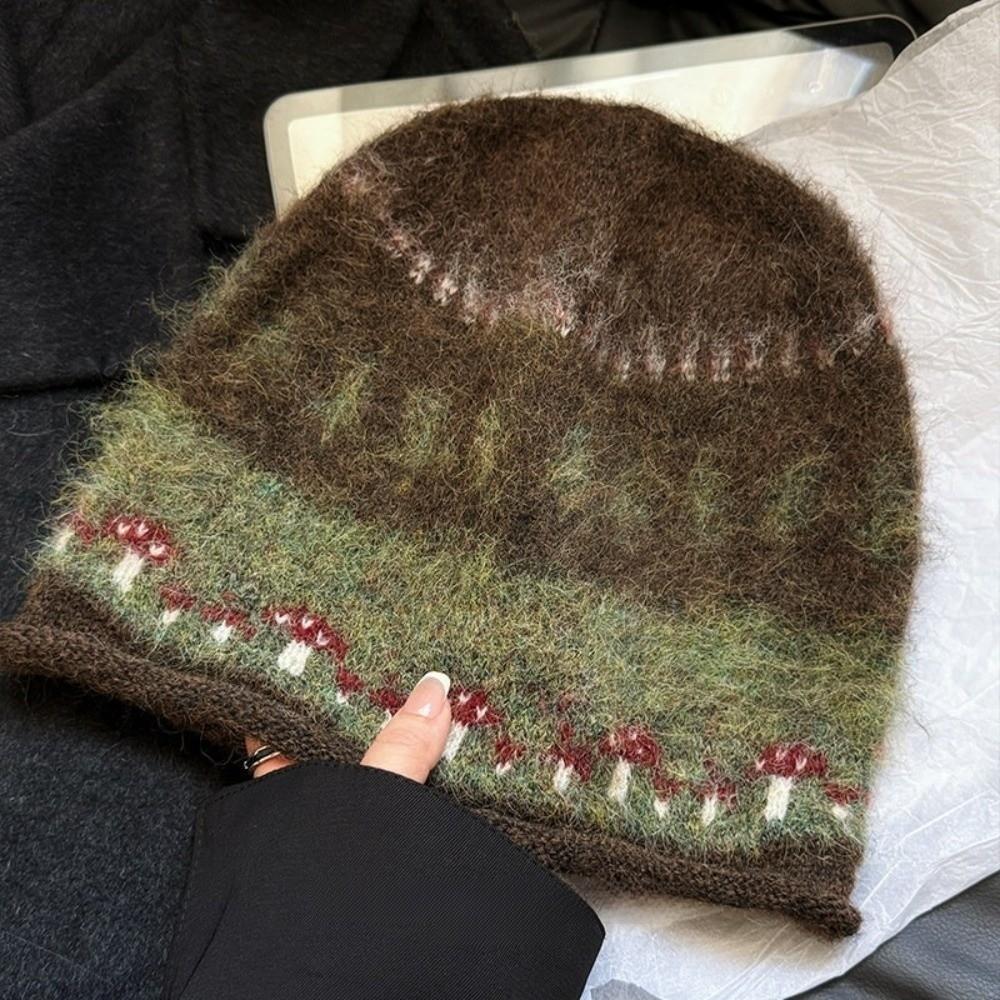 Fair Isle Style Pullover Hat Windproof Beanies Hat Comfortable Jacquard Knitted Hat  For Women