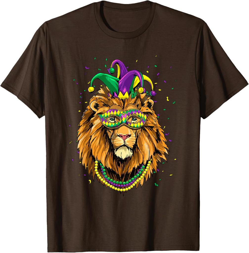 Lion Mardi Gras Mask Graphic Tee Breathable Short Sleeve T-Shirt Carnival Trip
