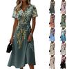 Robe décontractée à manches courtes et col en V, tendance, à fleurs, pour femme