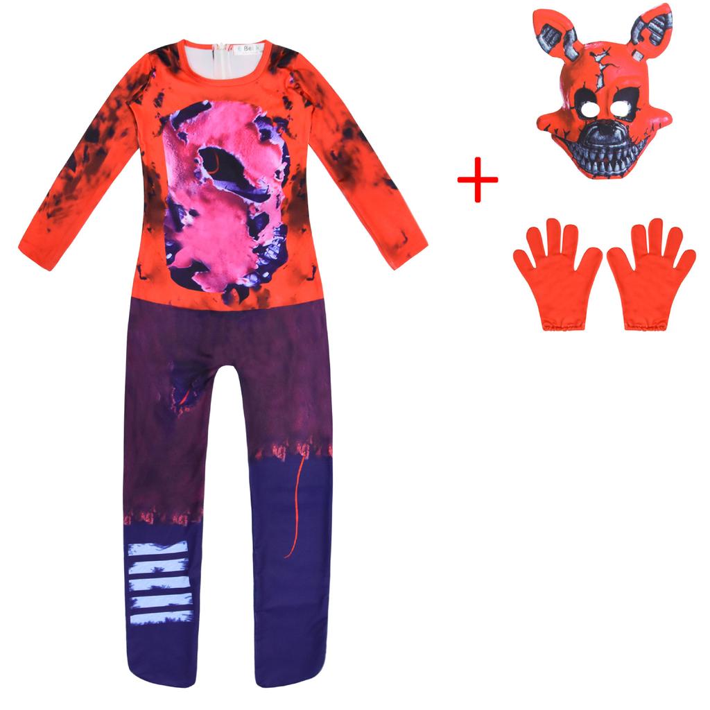 Kids Fnaf Horror Bear Jumpsuit Mask Outfit for Boys Girls Christmas Halloween Cosplay Costume