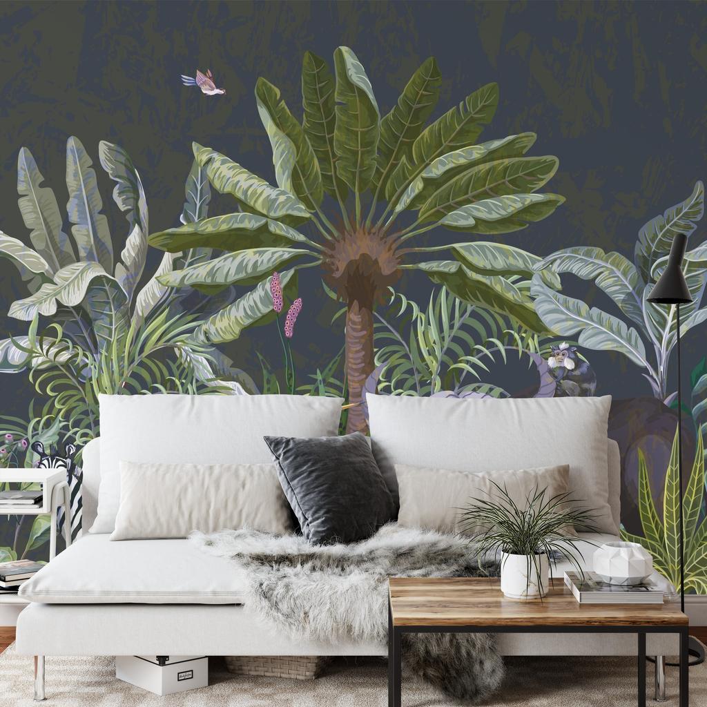 Photomural Animals Amidst Palm Trees And Plants Smooth Vinyl 368x280