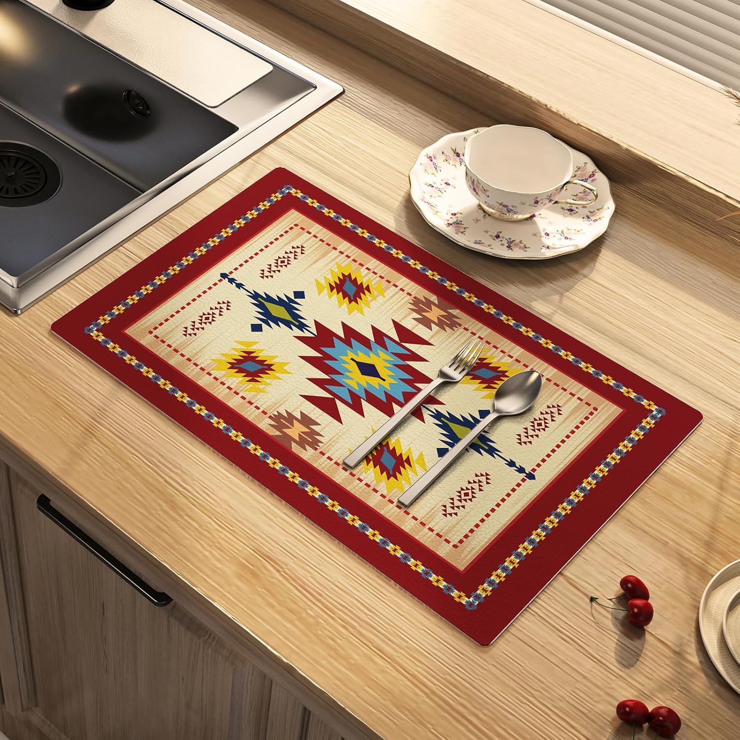 

Коврик для сушки посуды в национальном стиле, абсорбирующий, с цветочным принтом, кофейный, с резиновой подкладкой, мягкий силиконовый, с птицами, кухонный, для сушки, для ванной, бара 50x80cm