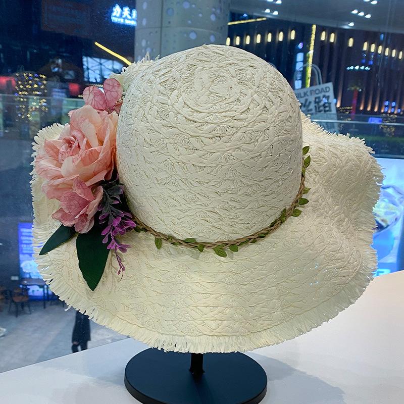 Summer three-dimensional handmade flower sun hat women's seaside beach vacation sweet sun hat outdoor big brim sun hat
