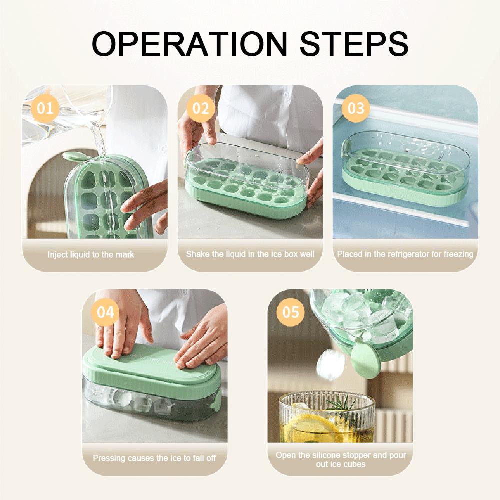 Press Ice Cube Maker Silicone Ice Tray Making Mold with Lid Ice Cube Trays BPA Free Easy Release Freezer Creative Storage Box