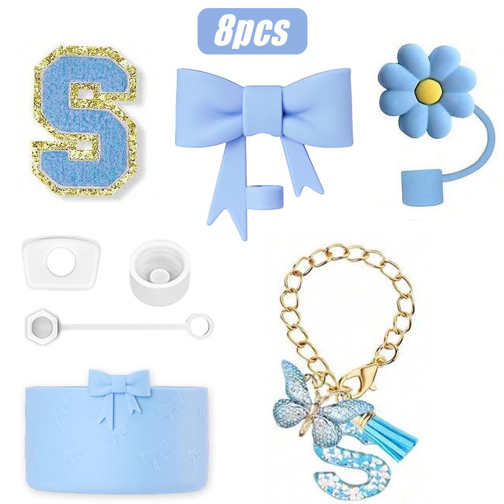 8PCS Cup Accessories Set for Stanley Cup 30oz 40oz, A-Z Initials Decorations, Including Silicone Straw Cover Cap
