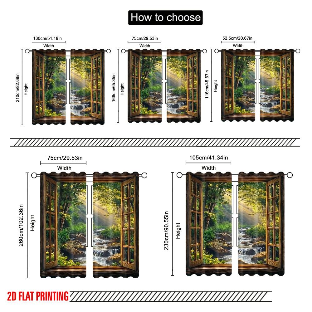 Set Of 2 Flat Printing Curtains Forest Scenic Polyester Without Electricity Festive Holiday Perfect All Season Curtain