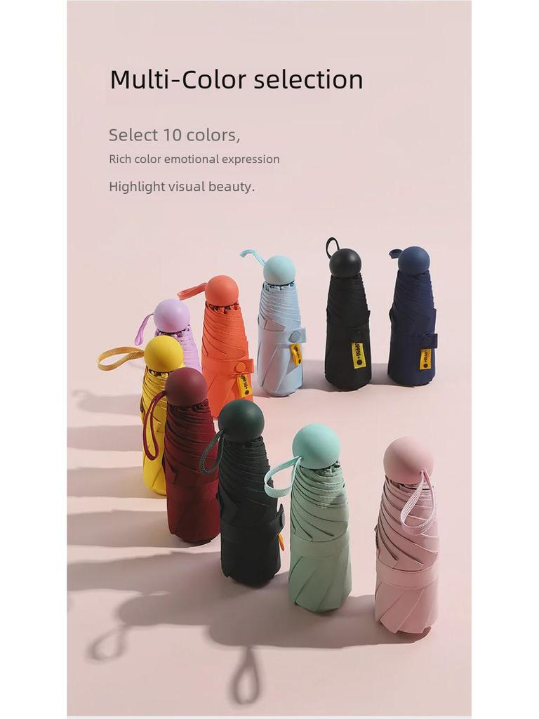 50 % rabatt på svart kapselparaply i lommeformat - Seks-skjerms sammenleggbar for sol og regn