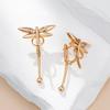 Fashion Glossy Dragonfly Long Drop Earrings For Women  Rose Gold Color Natural Zircon Accessories Daily Fine Jewelry