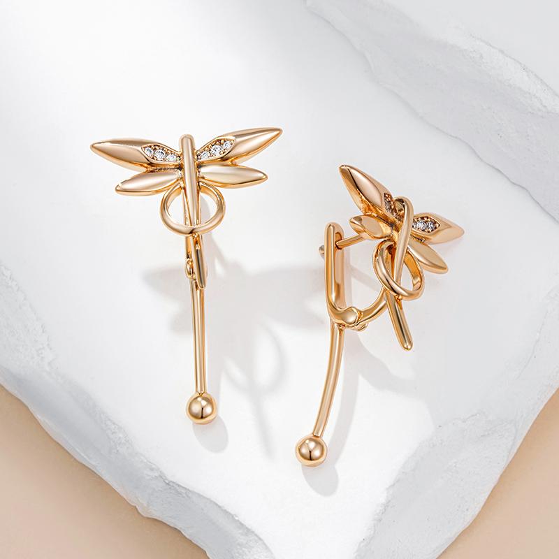 Fashion Glossy Dragonfly Long Drop Earrings For Women  Rose Gold Color Natural Zircon Accessories Daily Fine Jewelry