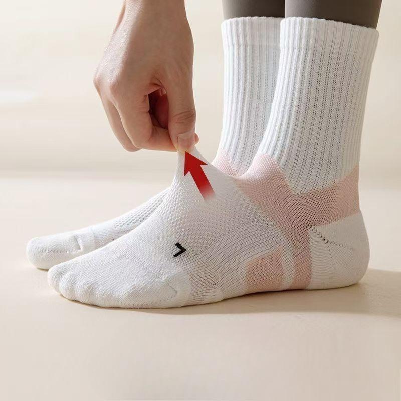 Combed Cotton Sports Socks, Women's Towel Bottom Sweat-absorbing Mid-calf Socks, Tennis Anti-slip Socks, Running Fitness Basketball Pure Cotton Socks