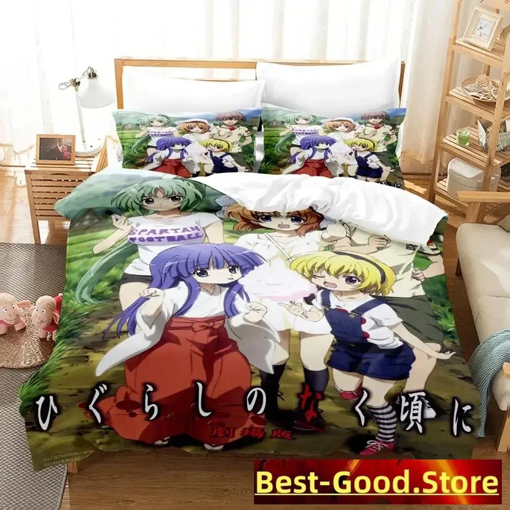 Higurashi no Naku Koro Ni Bedding Set Printed Bed Set With Pillowcase Duvet Cover Soft Single Double Queen Super King Size